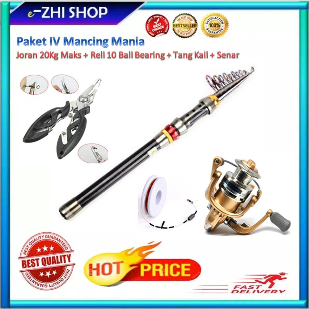 Paket IV Mancing Mania  Joran 20Kg Maks  Rell 10 Ball Bearing  Tang Kail  Senar Murah