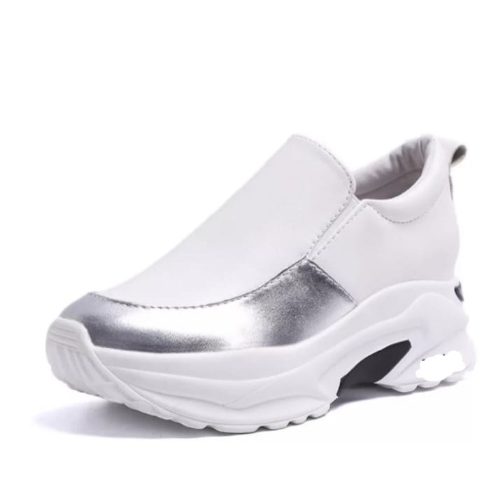 SEPATU FASHION WANITA SNEAKERS CASUAL LEATHER METALIC-PUTIH