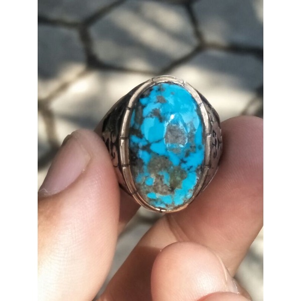 CINCIN BATU PIRUS BIRU PANCI NATURAL RING PERAK MENAWAN