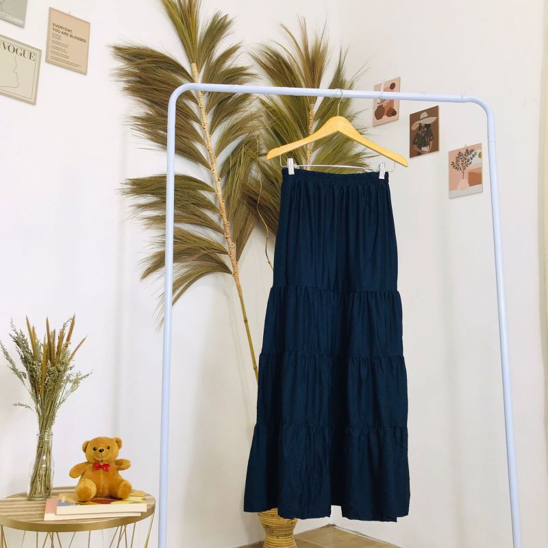 ROK SUSUN MAXI SKIRT // ROK PREMIUM // ROK WANITA TERBARU-Navy