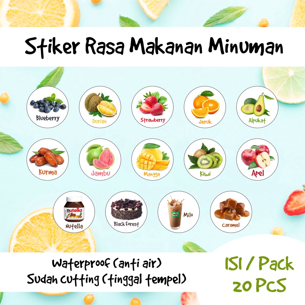 

Stiker Rasa Makanan Minuman Puding Buah Waterproof
