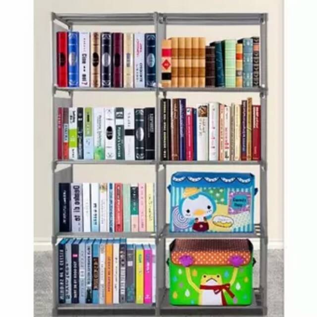 StarHome Rak Buku Portable 2 Sisi - Rak Serbaguna - Lemari Buku 2 Sisi - Abu-abu