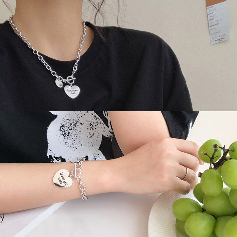 Korean Simple Letter Personality Retro Hong Kong Style Love OT Buckle Titanium Steel Clavicle Chain