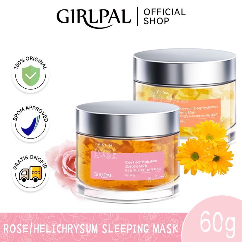 GIRLPAL Rose/Helichrysum Deep Hydration Sleeping Mask Face Organik Masker Wajah Melembabkan Mencegah Penuaan 60g