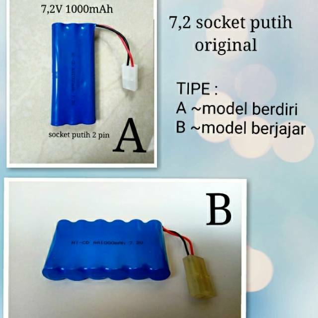 Baterai Mobil Remot RC 7,2V 1000mAh socket putih batere mainan remote control