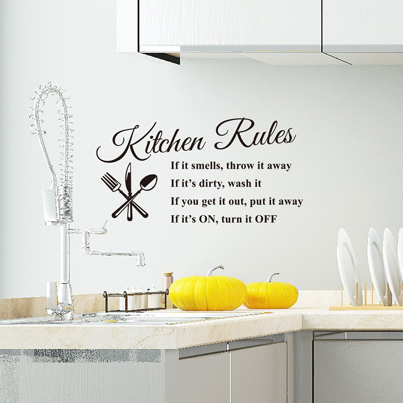 Stiker Dinding Decal Desain Tulisan Kitchen Rules Bahan Pvc Vinyl Dapat Dicopot