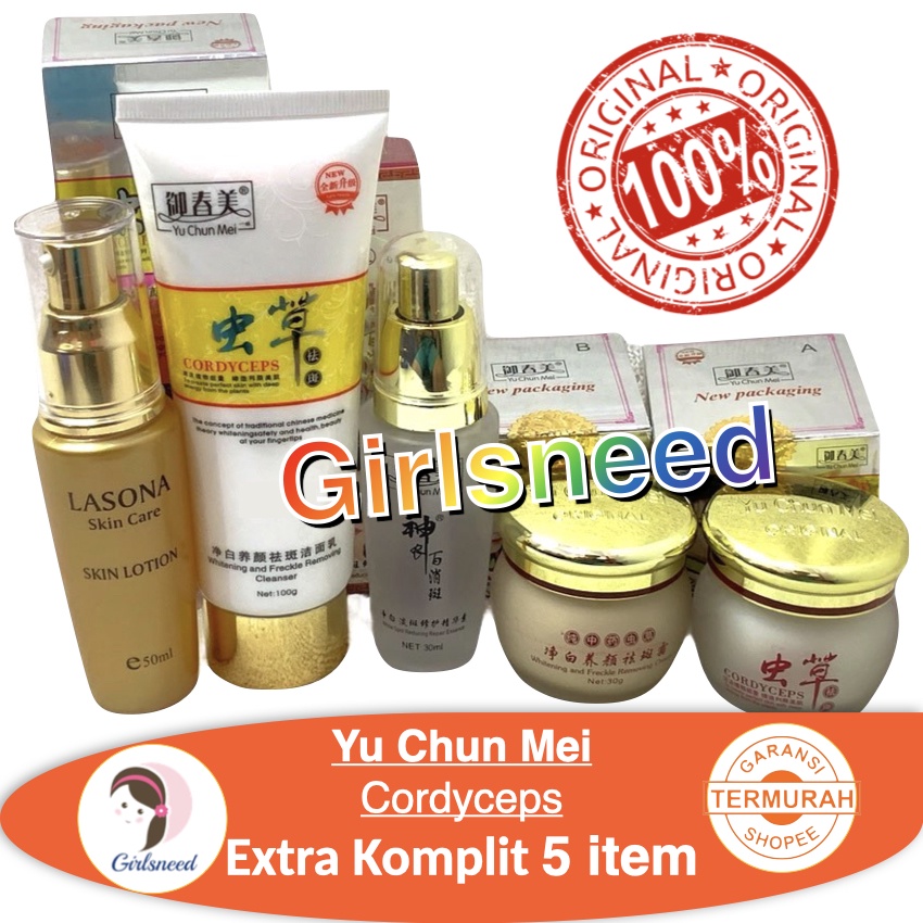 Yu Chun Mei CORDYCEPS 5in1 paket lengkap (Night cream + Day cream + Serum + Sabun+ Toner Lasona )