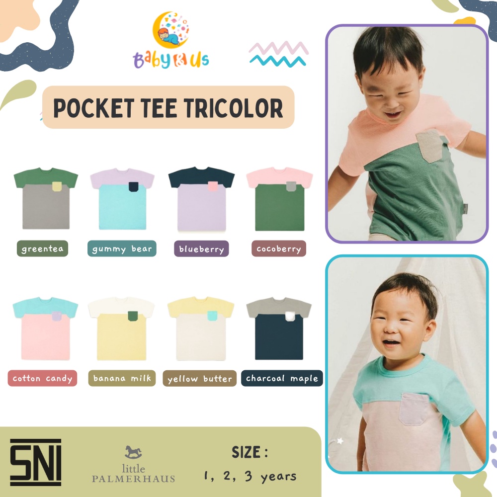 Little Palmerhaus Pocket Tee Tricolor - Kaos Bayi dan Anak Usia 1, 2, 3 Tahun