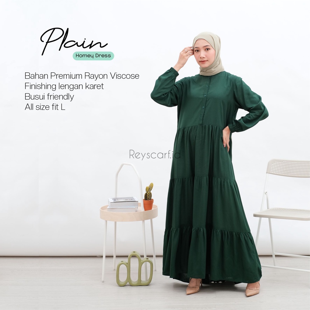 Homey Dress Plain by Reyscarf Gamis Dewasa Polos Bahan Rayon Viscose Premium Eksklusif Adem Nyaman Dipakai  I Bisa Cod