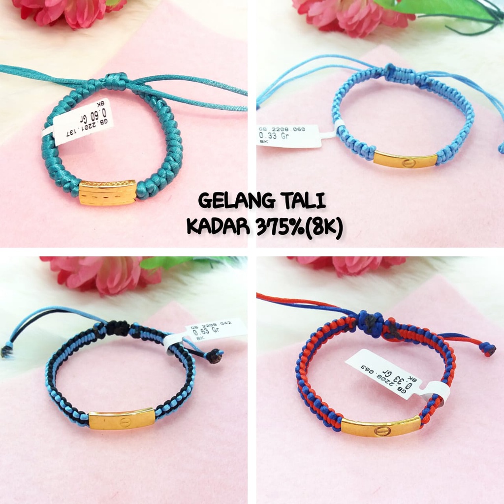 Gelang fashion wanita dewasa model tali kadar 375/8karat ringan model plat cocok untuk kado