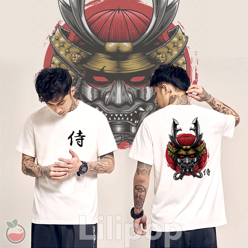 Lilipop Kaos Pria Samurai japan Baju Distro Basic Lengan Pendek Tshirt Kasual C