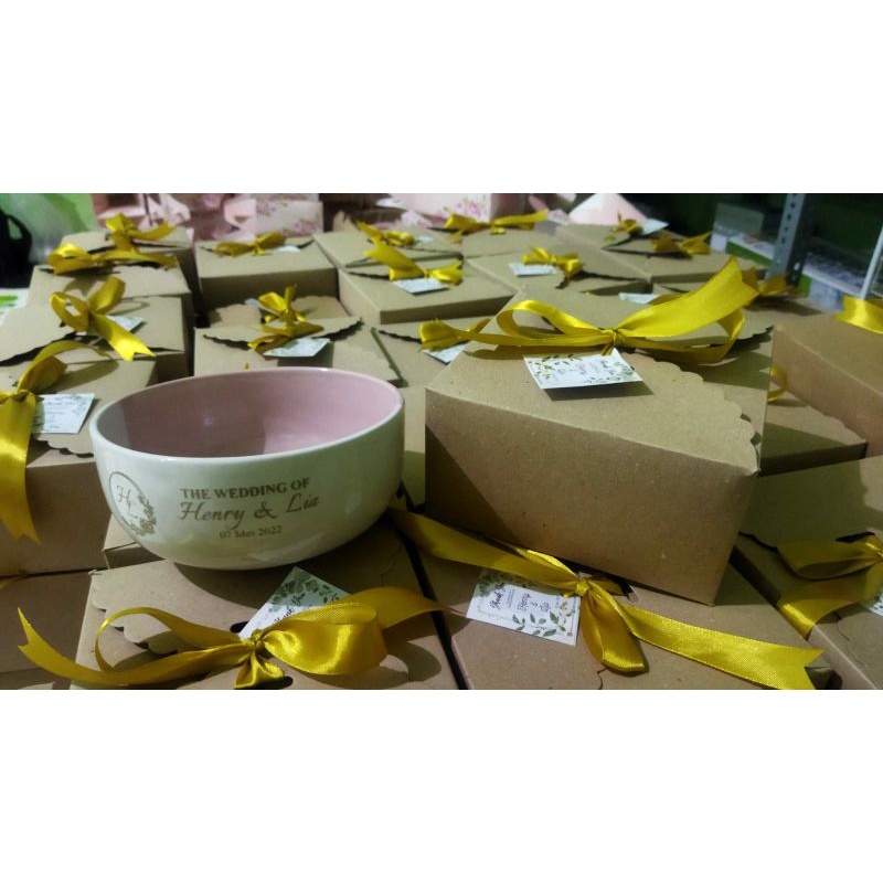 Souvenir Mangkok Twotone Kaibon TERMASUK Sablon Mangkok dan Kemas Box Craft