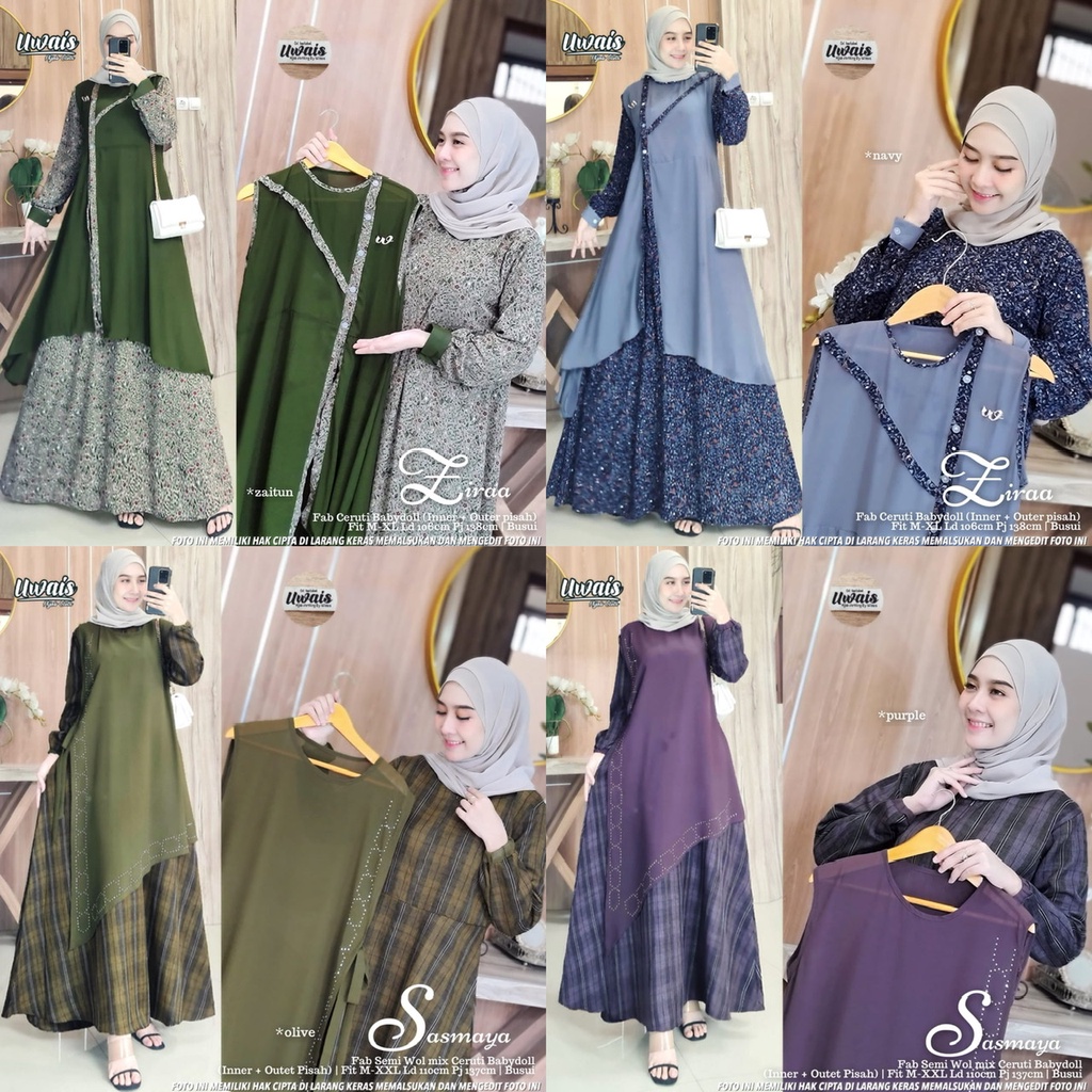 GAMIS SASMAYA / ZIRAA SET BY UWAIS - GAMIS SEMI WOL MIX CERUTY BABYDOLL ORIGINAL UWAIS - GAMIS PESTA