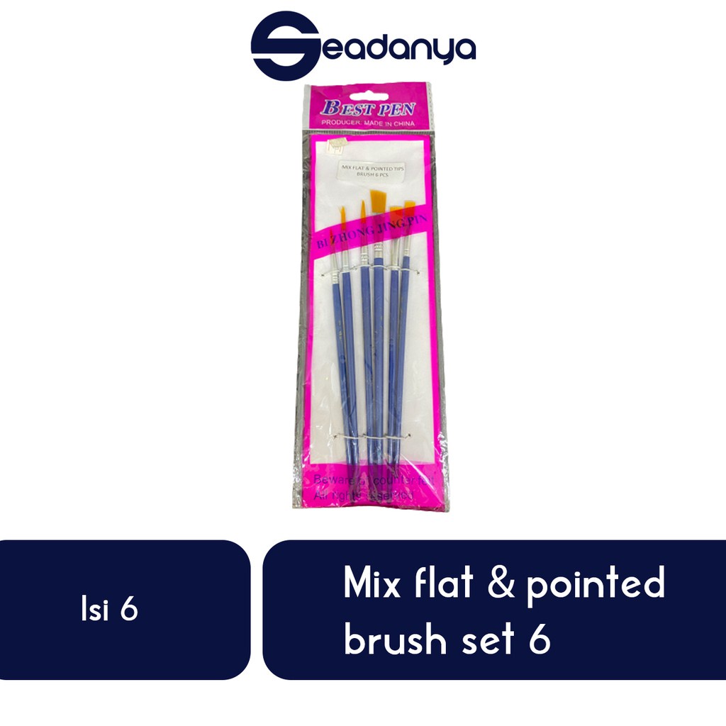 

Mix Flat & Pointed Brush Tips Set 6 Isi 6pcs - Kuas Untuk Mengoles/Menghias Kue,Cake,Kue Tart/Roti