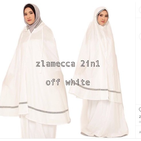 Mukena Katun Jepang Paris Polos Lis Stripe Warna Putih Tulang Simpel