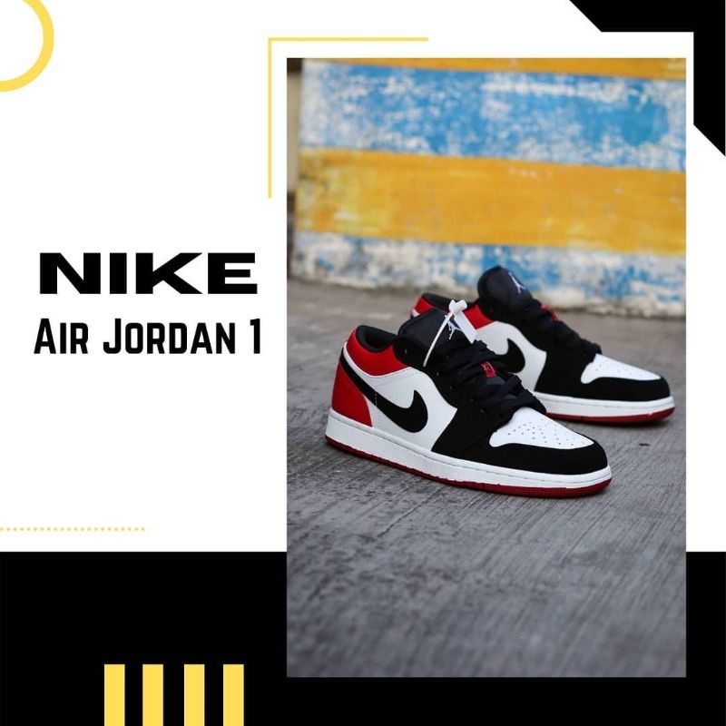 Sepatu Sneakers Nike Air Jordan 1 Low Black Toe White/Black-Gym Red