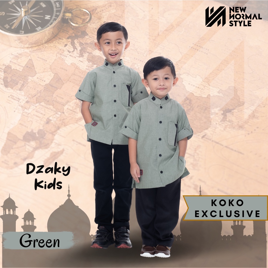 Dzaky Kids Series Baju Kemeja Pakaian Koko Kokoh Muslim Kurta Anak Laki Laki 8 10 12 13 Tahun Lengan Pendek