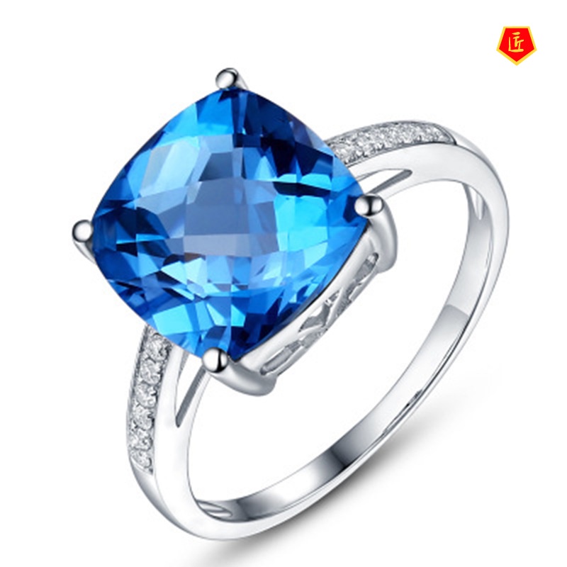 [Ready Stock]Women's Fashionable Simple High-End Blue Topaz Open Ring