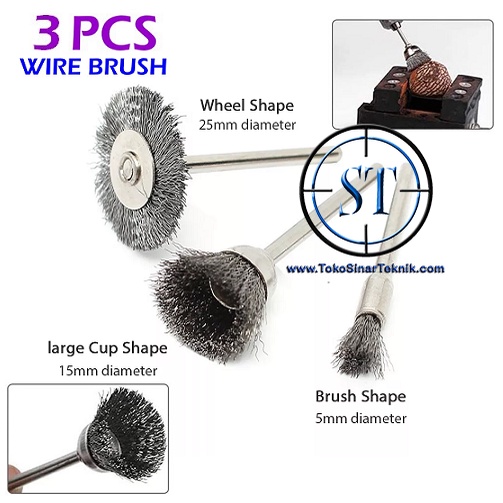 3 Pcs Sikat Kawat Brass Wire Brush 3mm Besi Baja Bor Mini Grinder Gerinda Polishing Poles Roda Tuner Stainless Steel