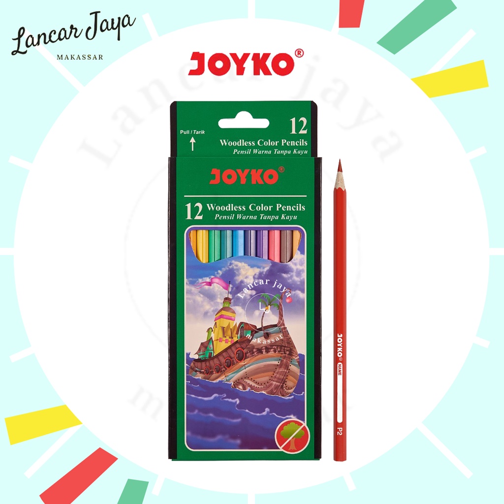 

Woodless Color Pencils Pensil Warna Joyko Hexagonal Grip CP-103 12 Warna