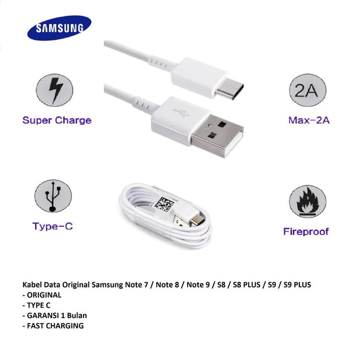 [RO ACC]  KABEL DATA SAMSUNG TYPE C NOTE 7 NOTE 8/9 S8 S8+ S9 S9+ ORIGINAL WHITE