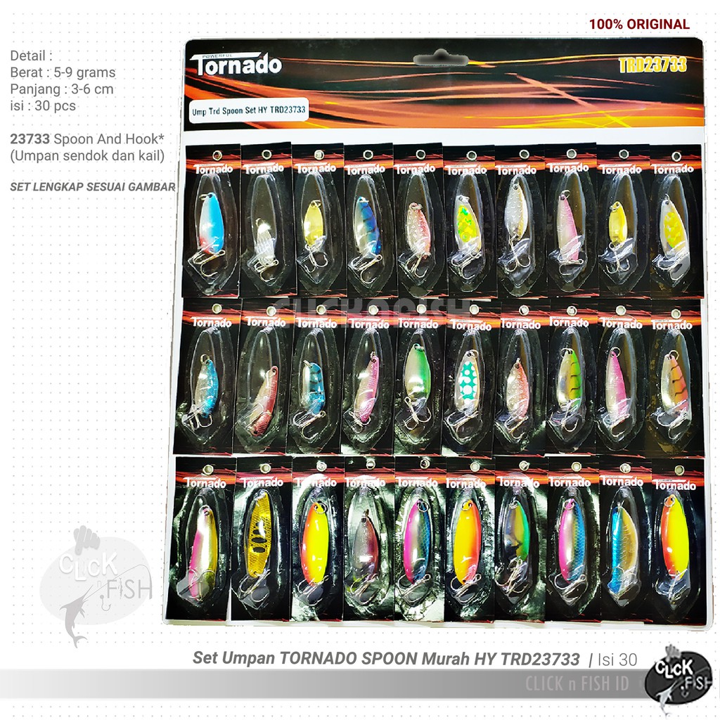 Set Umpan TORNADO SPOON Murah HY TRD23733 Pancing Isi 30 | 5-9gr 3-6cm kakap, Kerapu, Gabus, Toman