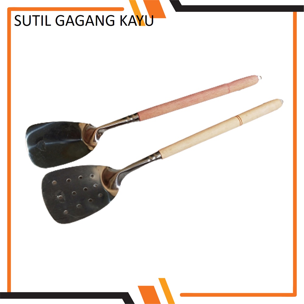 Sutil Masak Murah Gagang Kayu Spatula penggorengan Stainless