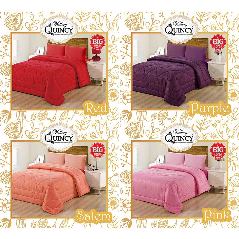 Set Bedcover + Sprei 120x200 QUINCY VALLERY  Tinggi 30 Polos Dan Motif Caroline Carara Putih Espresso Evelyn Grey Pink Aquatic Karen Gemma Hugo - BC 120 Single