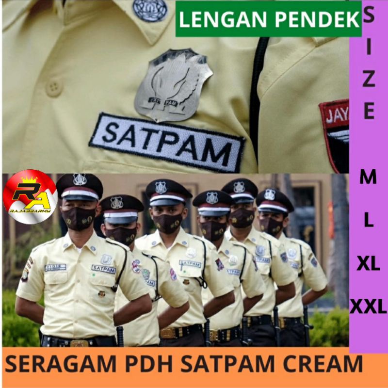 Seragam Pdh Satpam Cream Terbaru / Seragam Security Krem / Setelan Baju Satpam 2022 Lengan Pendek / 