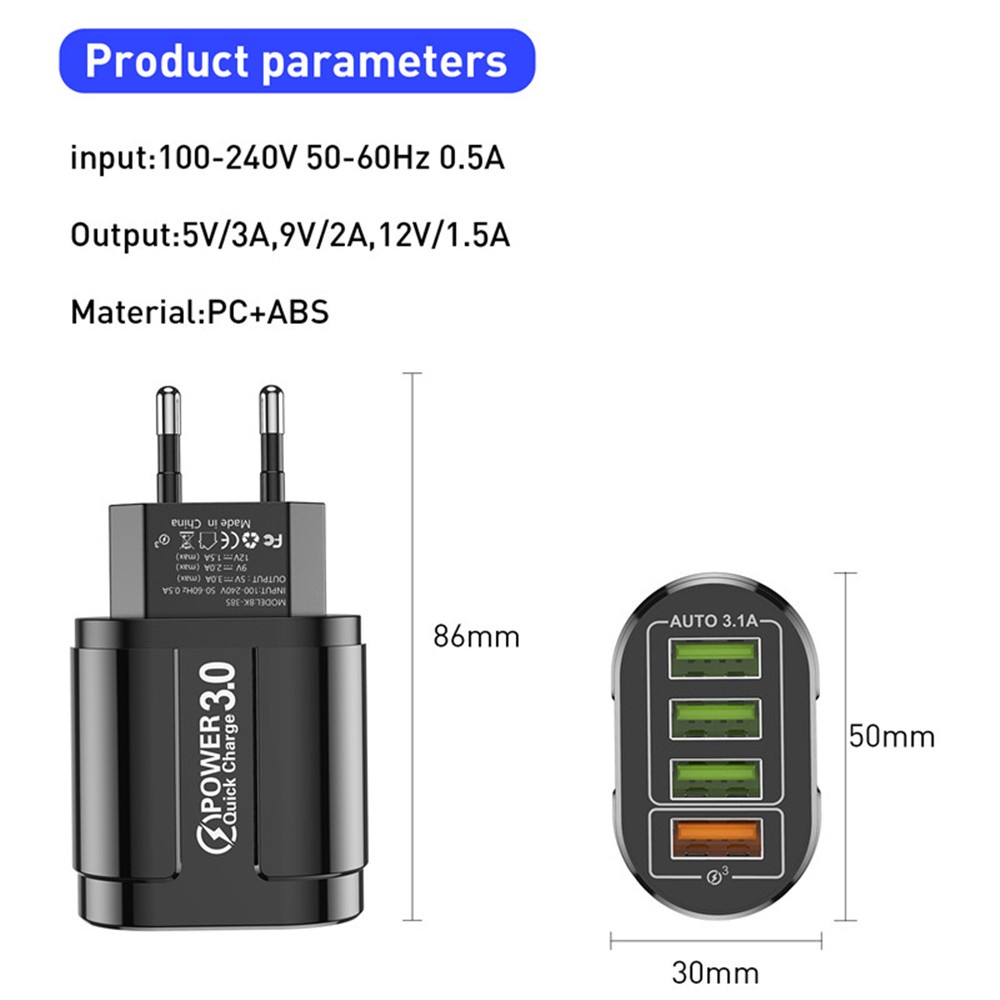 Adapter Charger Dinding 4 Port USB QC 3.0 48W Untuk Iphone 13 14