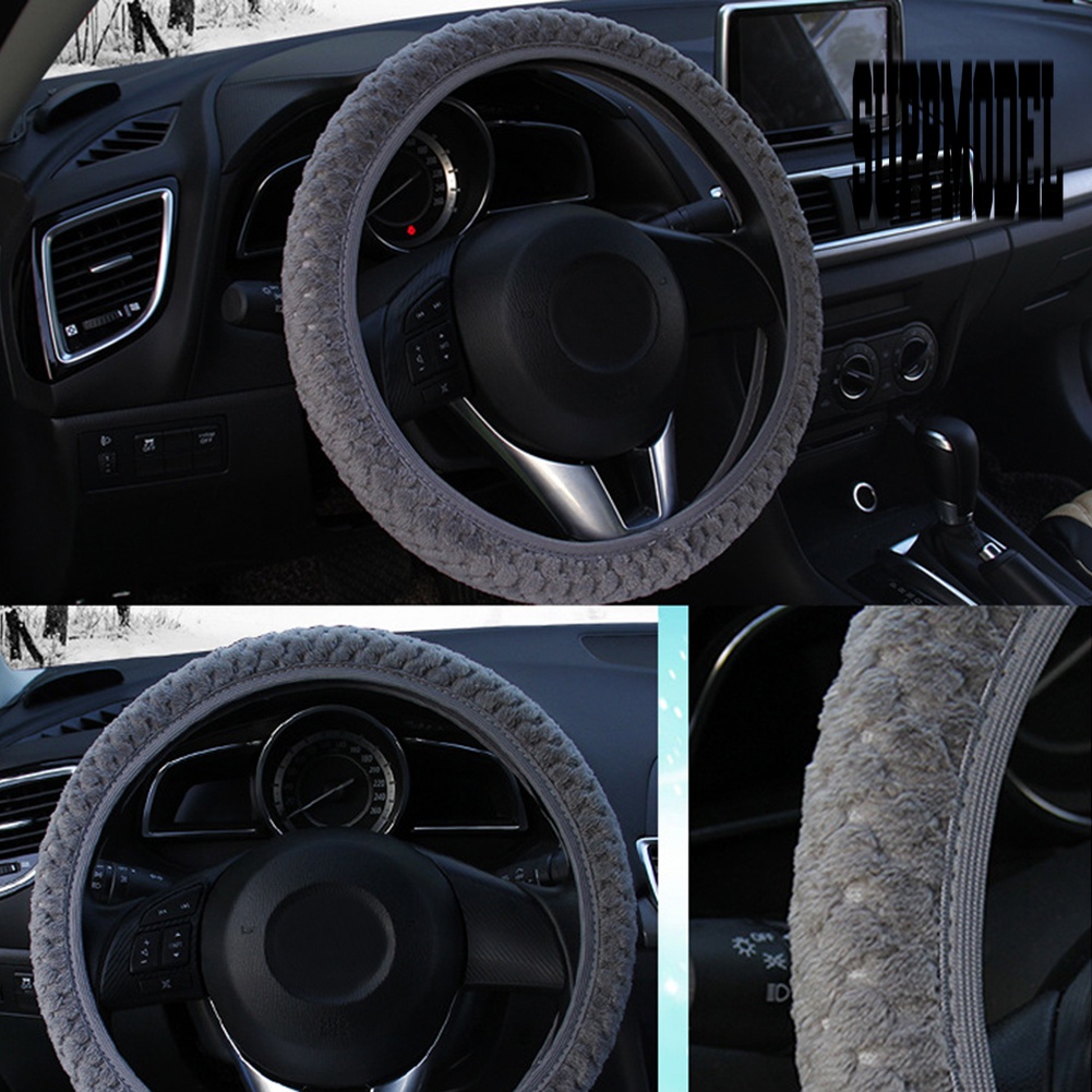 Sarung Setir Mobil Bahan Plush Hangat Anti Slip Untuk Musim Dingin