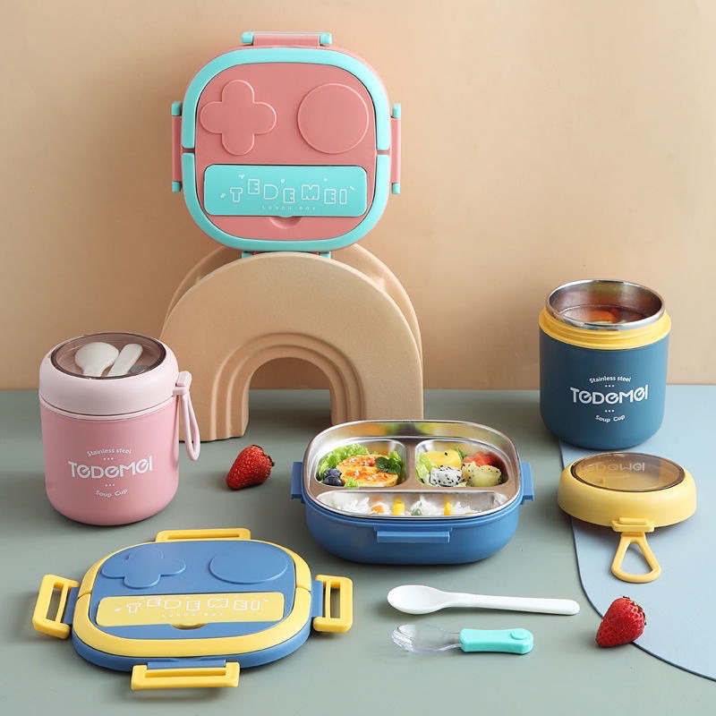 bekal makan set Lunch Fit / Kotak makan Lunch box set Kotak makan anak Stainless 304 kids lunch box Set Premium rantang makan kado Gift