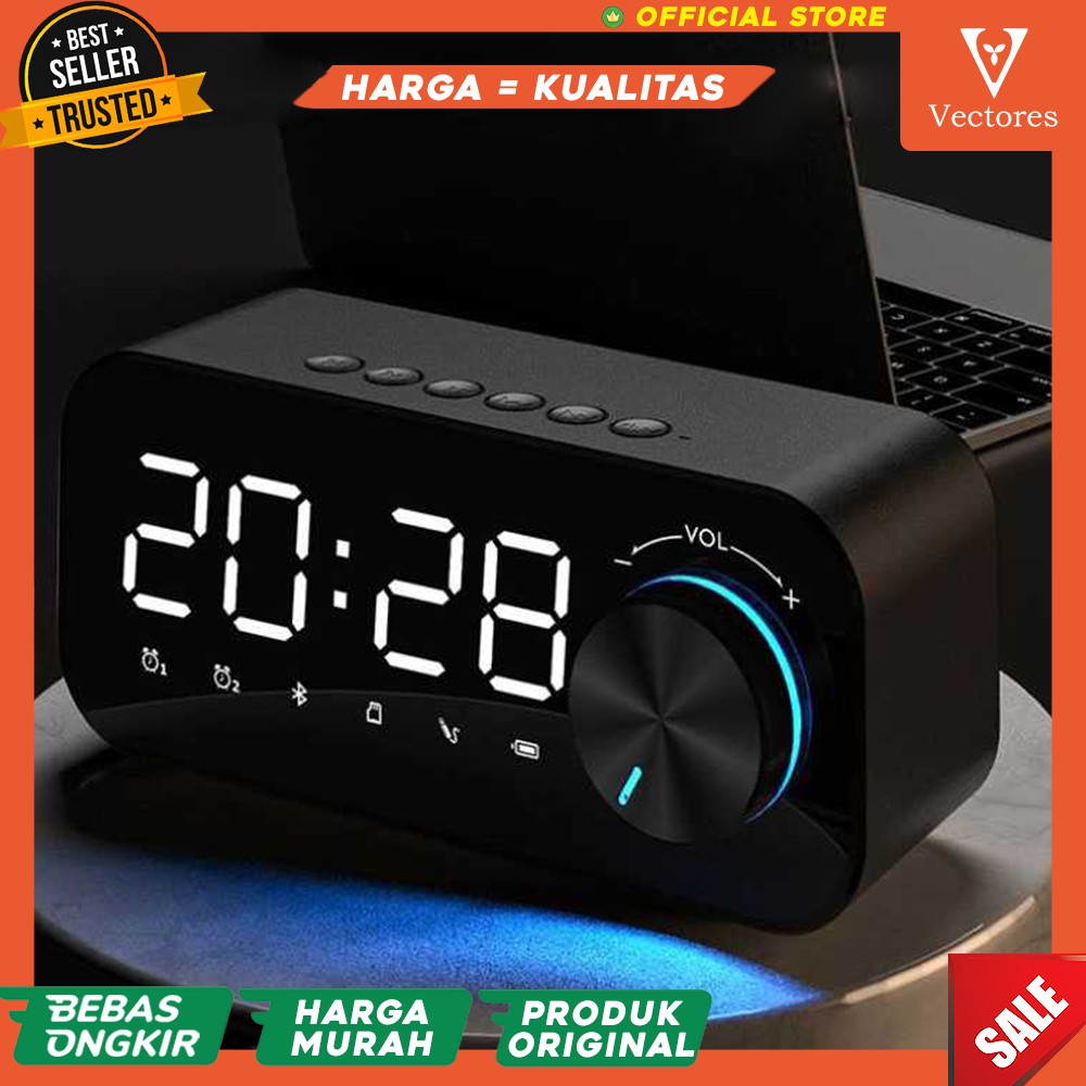 [ORIGINAL] Jam Weker Alarm Meja Kamar Tidur Digital Clock Dengan Speaker Bluetooth 5.0 Terbaru Hitam