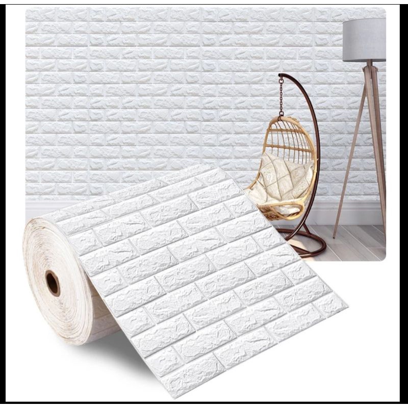 WALLPAPER DINDING ROLL WALLPAPER 3D FOAM BATA ROLL ROLLAN-Putih bata roll