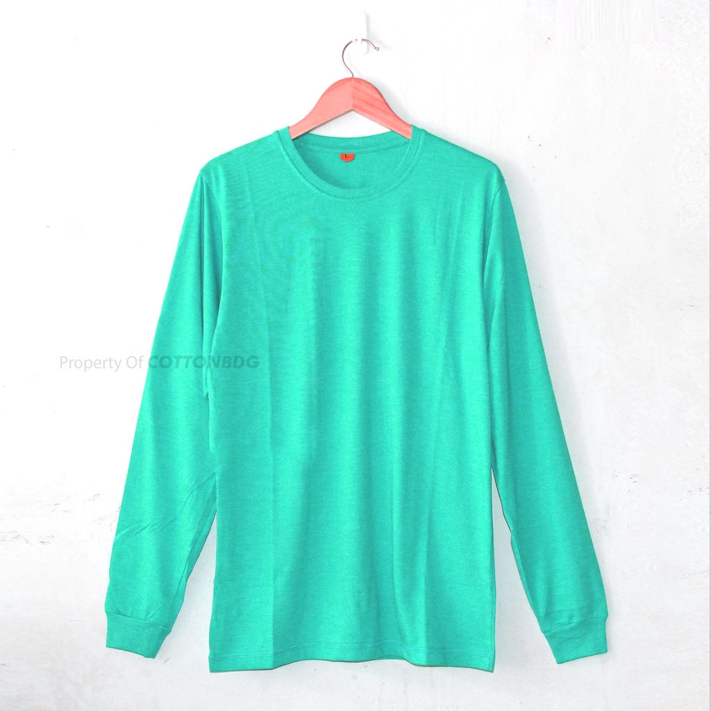 KAOS POLOS HIJAU TOSCA MISTY PRIA WANITA LENGAN PANJANG UKURAN S-XL BAHAN TWOTONE 30S ORGINAL