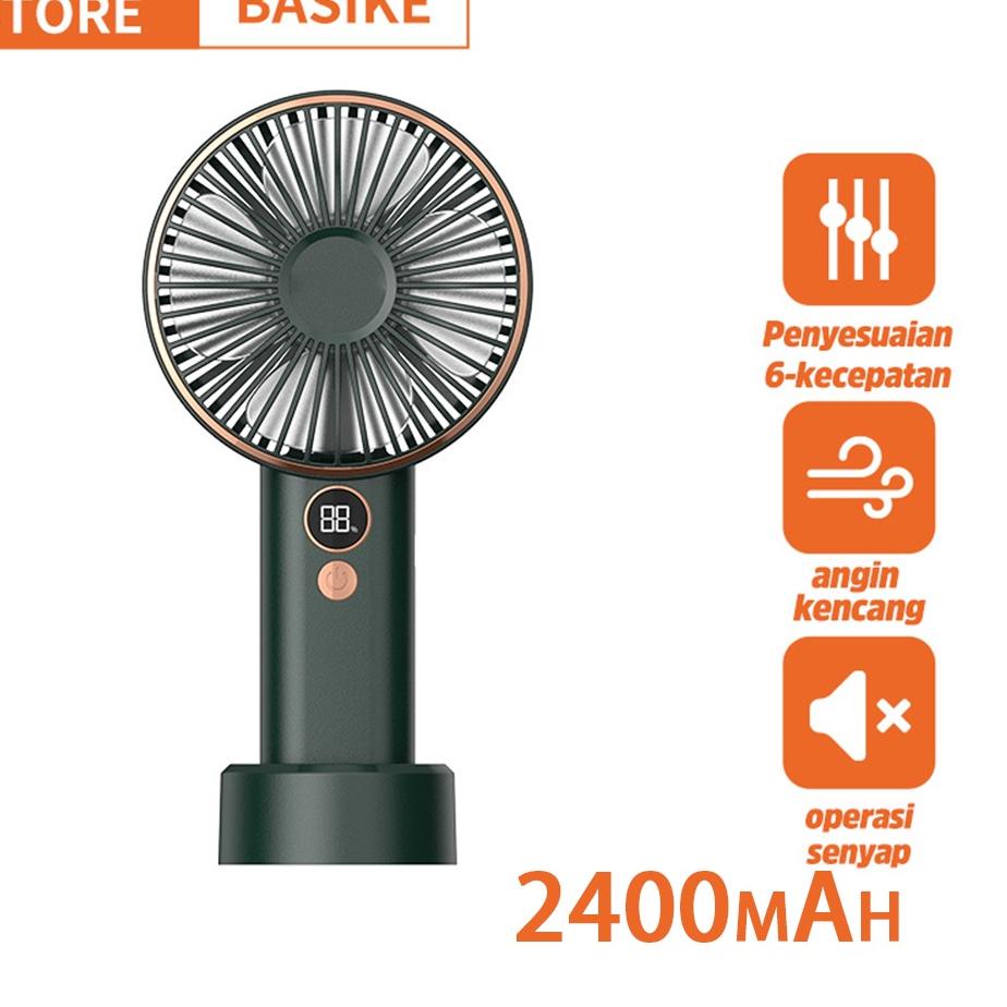 Borong Meriah Kipas Angin Portabel 2400mah Super Kapasitas tinggi Enam Kecepatan Adjustable Power Wind Ultra Tenang Mini Murah Kipas Desktop Kipas Genggam LED Digital Display Type C Cooling Office Outdoor Travel home