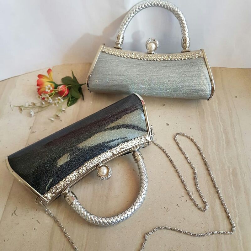 Tas Pesta Farnell Wanita Mutiara 2701 Clutch Kondangan Cantik Glitter Glossy