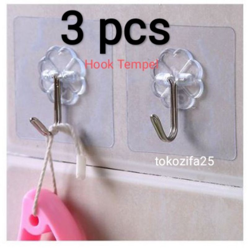 3pcs Gantungan Dinding Tempel Hook Aksesori Kamar Mandi Dapur Pintu Kamar Cantolan Baju Kait Hanger Serbaguna Sticker Gantung