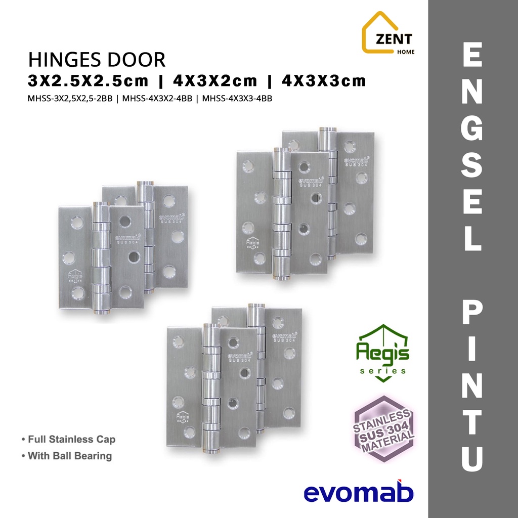 evomab Engsel Pintu Tebal Stainless SUS 304 Door Hinges 3 / 4 Inch