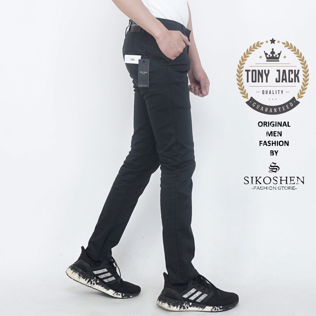 Celana Chino Pria Hitam Original Tony Jack Celana Panjang Pria Slimfit Celana Panjang Cowok Terbaru