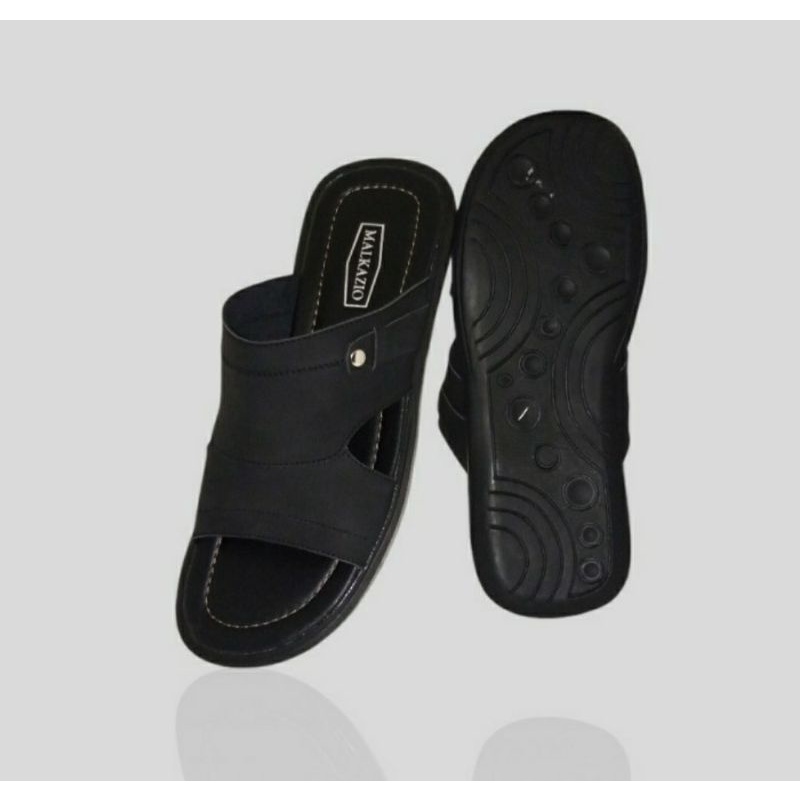 Sandal Casual Pria / Sendal Slide KULIT - Ukuran Besar Jumbo BIG SIZE 44 45 46 47, Hitam