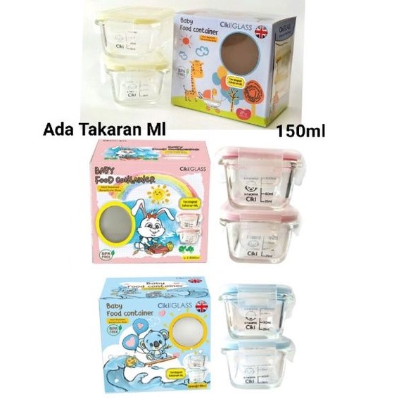 CIKI Glass Baby Food Container isi 2pcs 150ml - Ciki Tempat Makan Kaca - Wadah Mpasi Kaca Bayi - Kotak Makan Kaca Bayi