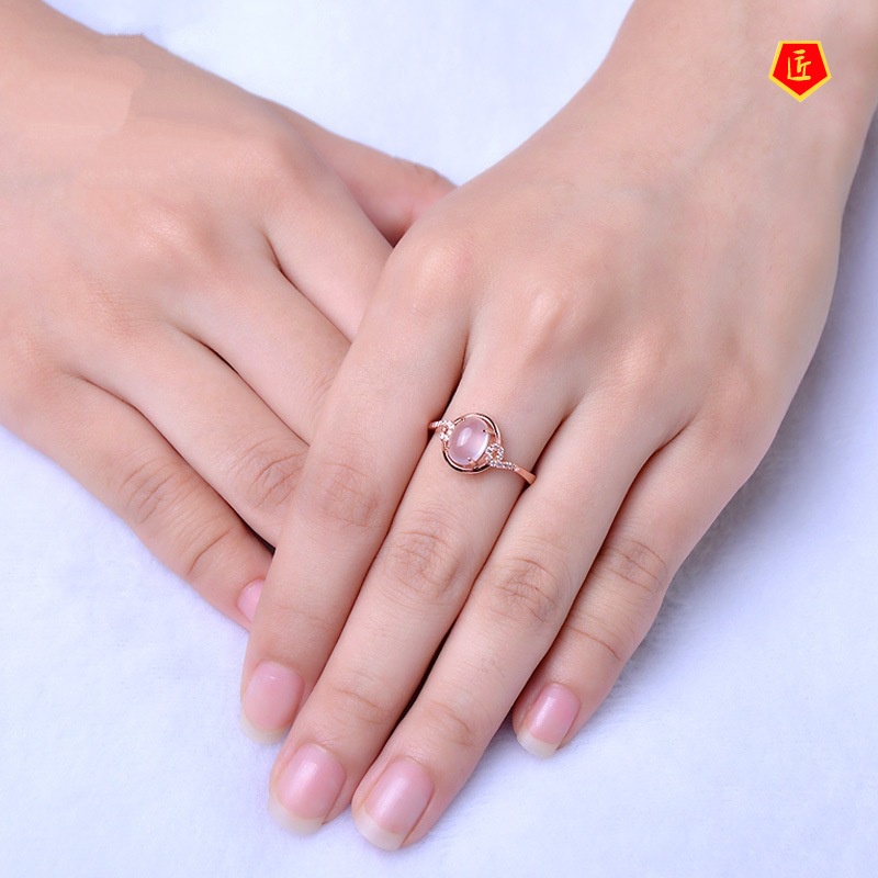 [Ready Stock]Ross Quartz Pink Crystal Gemstone Ring Rose Gold Elegant Simple