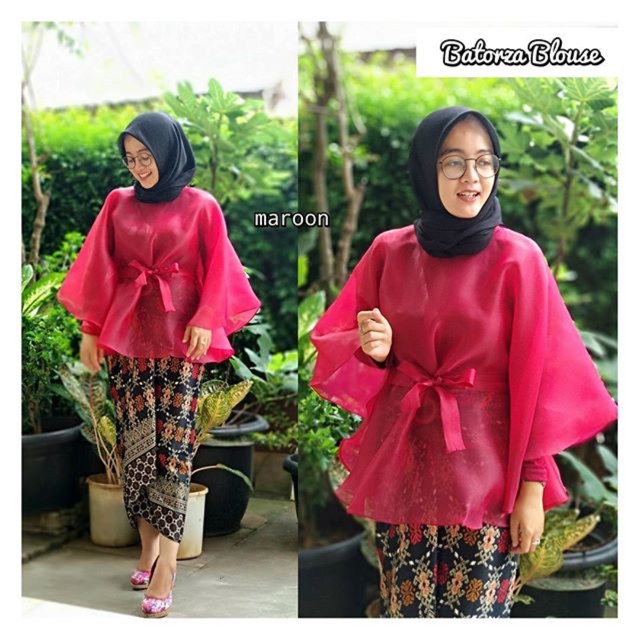 Batwing Organza Blouse Marun batorza/kondangan/batik/atasan