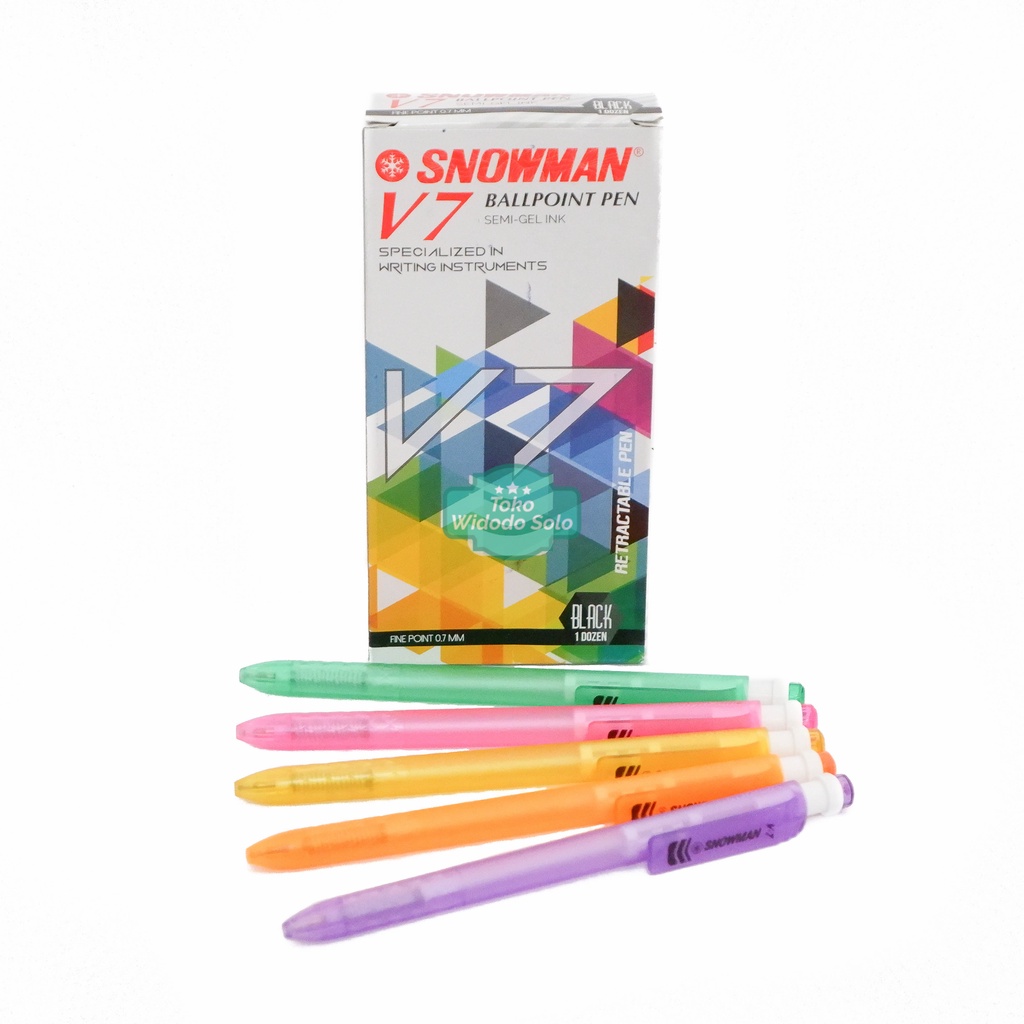 

1 LUSIN Pulpen Snowman V7 0,7mm Hitam/ Merah/ Biru Ballpoint Semi Gel Ink Pen - 1 Pack Isi 12 Buah