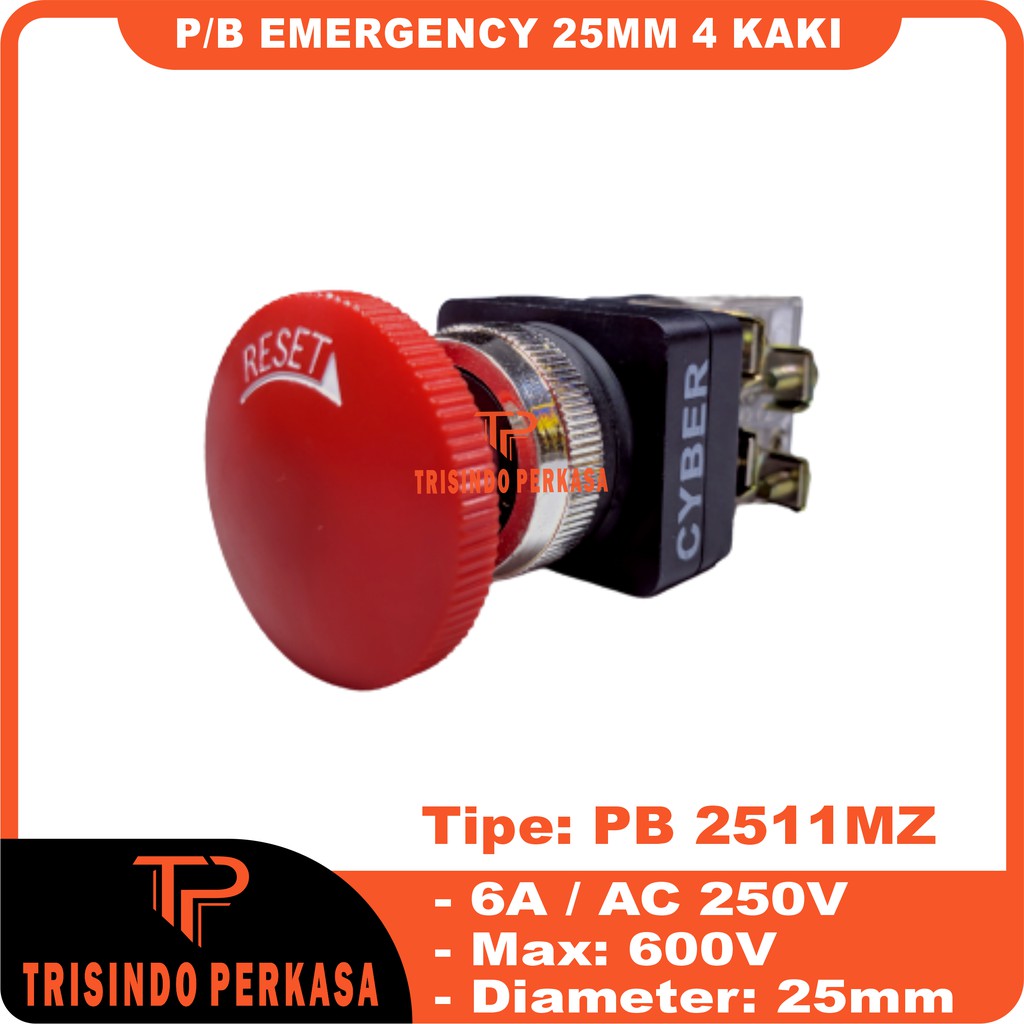 Push Button Reset Emergency PB2511MZ 25mm 4kaki.