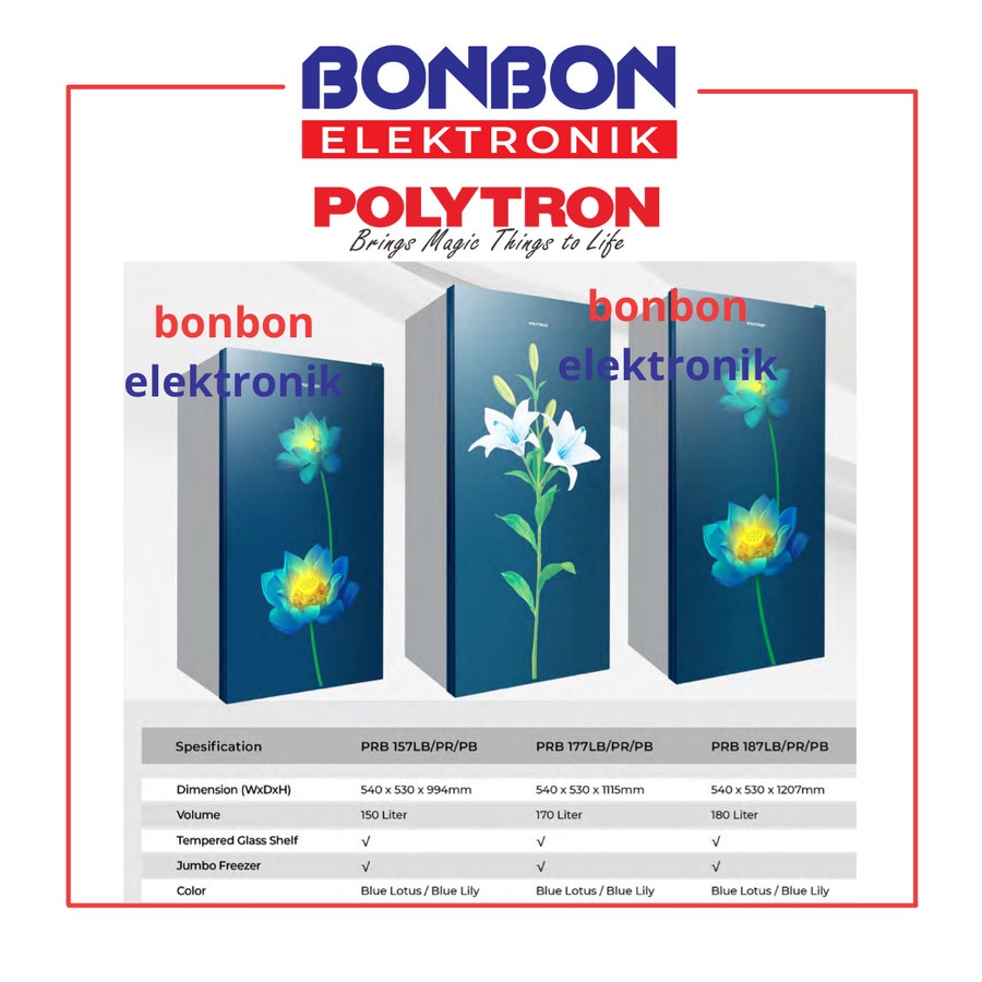 Polytron Kulkas 1 Pintu 180L PRB 187PR / PRB187 / PRB 187 PR Maroon