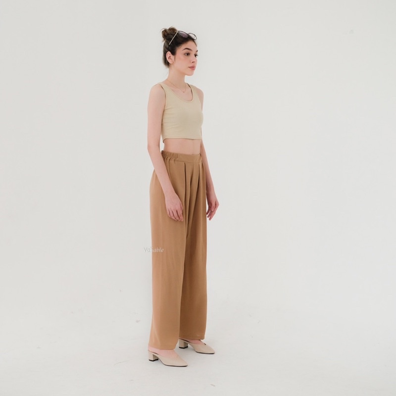 (M-XXL) Highwaist Basic Flowy Wide Pants Pallete 1