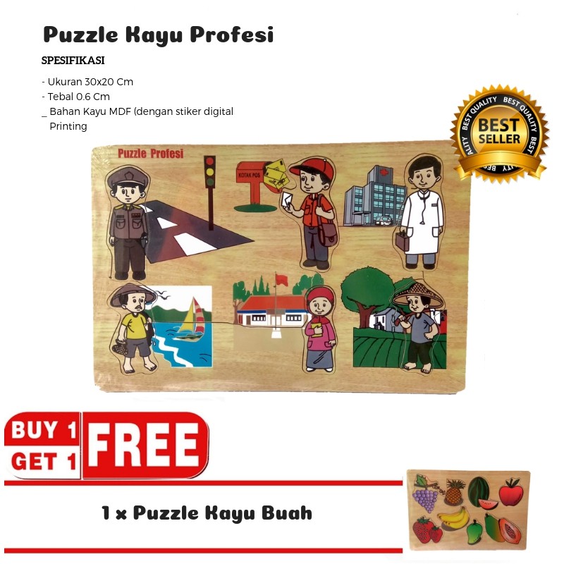 Mainan Kayu Pintar Buy 1 Get 1 Puzzle Kayu Profesi (Free Puzzle Kayu Buah)