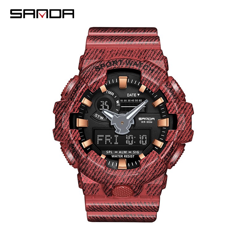 SANDA 700 Jam Tangan Pria Digital Analog Dual Time Tali Rubber Anti air WATCHKITE WKOS